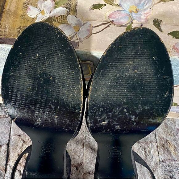 Nina Black Satin Rhinestone Stilettos Open Toe Evening Wear Womens Size 6 - Picture 7 of 10